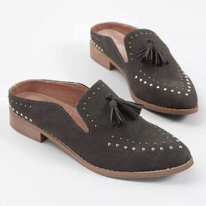 Mi.iM Black Tassel Studded Mules